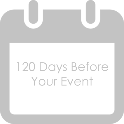 120 Days Before Your Event - Last chance to Postpone or Reschedule your event.· Hire the photographer and the videographer. No need to talk specifics yet, but be sure that the people you hire are open to doing the shots that you want.· Book the ente…